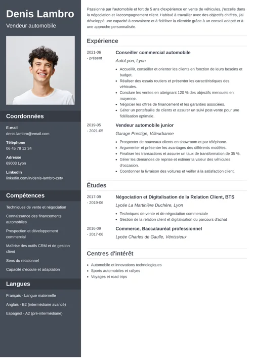 exemple de CV de vendeur automobile