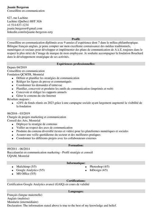 Exemple de CV communication