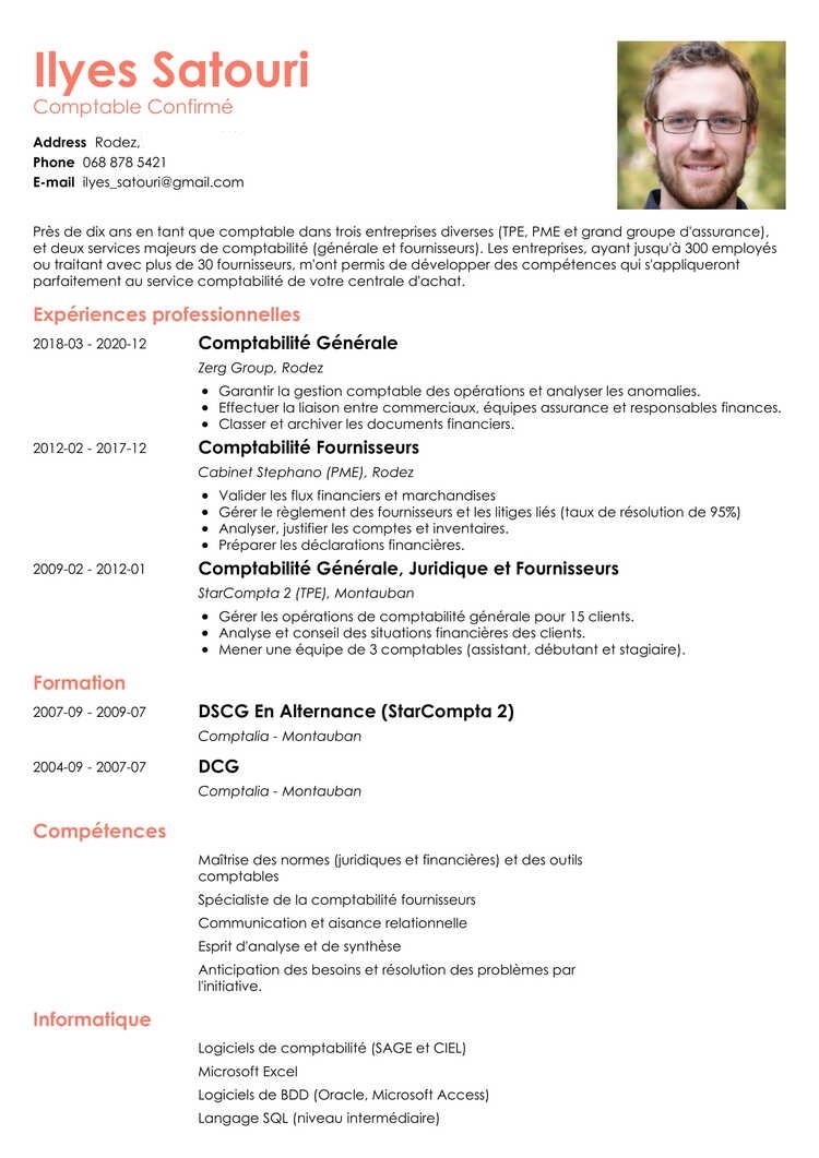 Exemple De Cv Comptable Debutant Confirme Competences