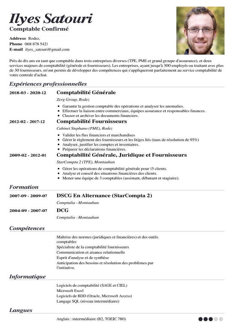 Exemple de CV comptable débutant/confirmé [compétences]