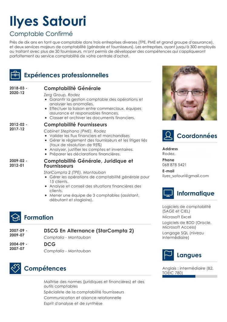 Exemple de CV comptable débutant/confirmé [compétences]