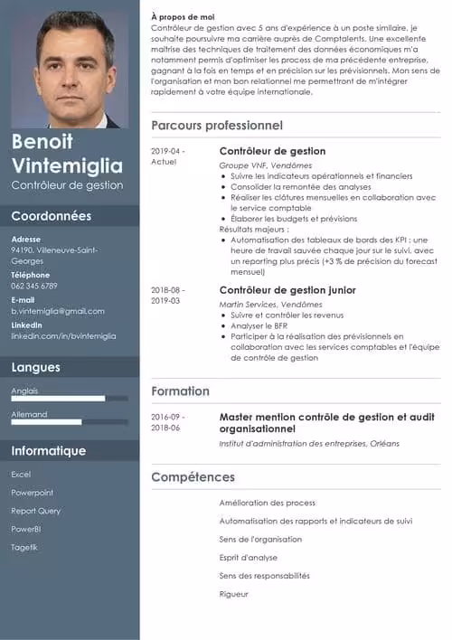 CV Contr leur De Gestion Exemple Junior Et Senior 2026