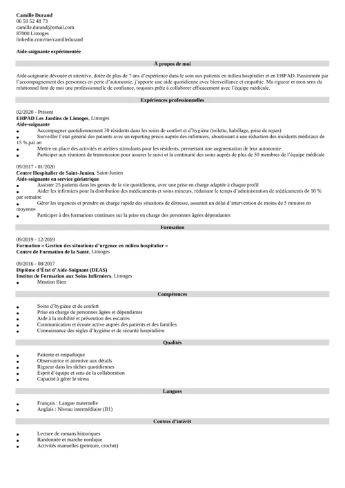 Exemple de CV format