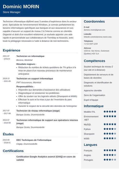 Exemple de CV informaticien