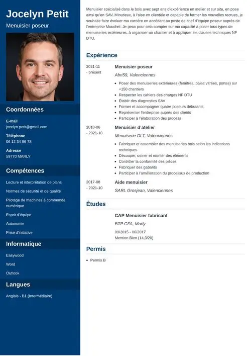 Exemple de CV menuisier