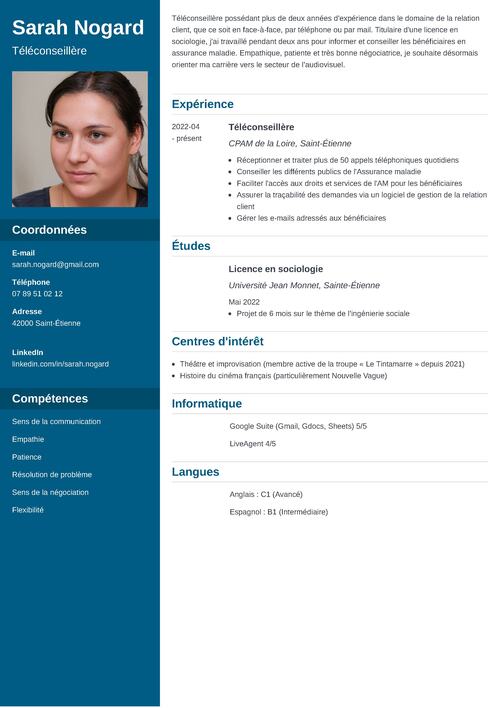 exemple de cv relation client