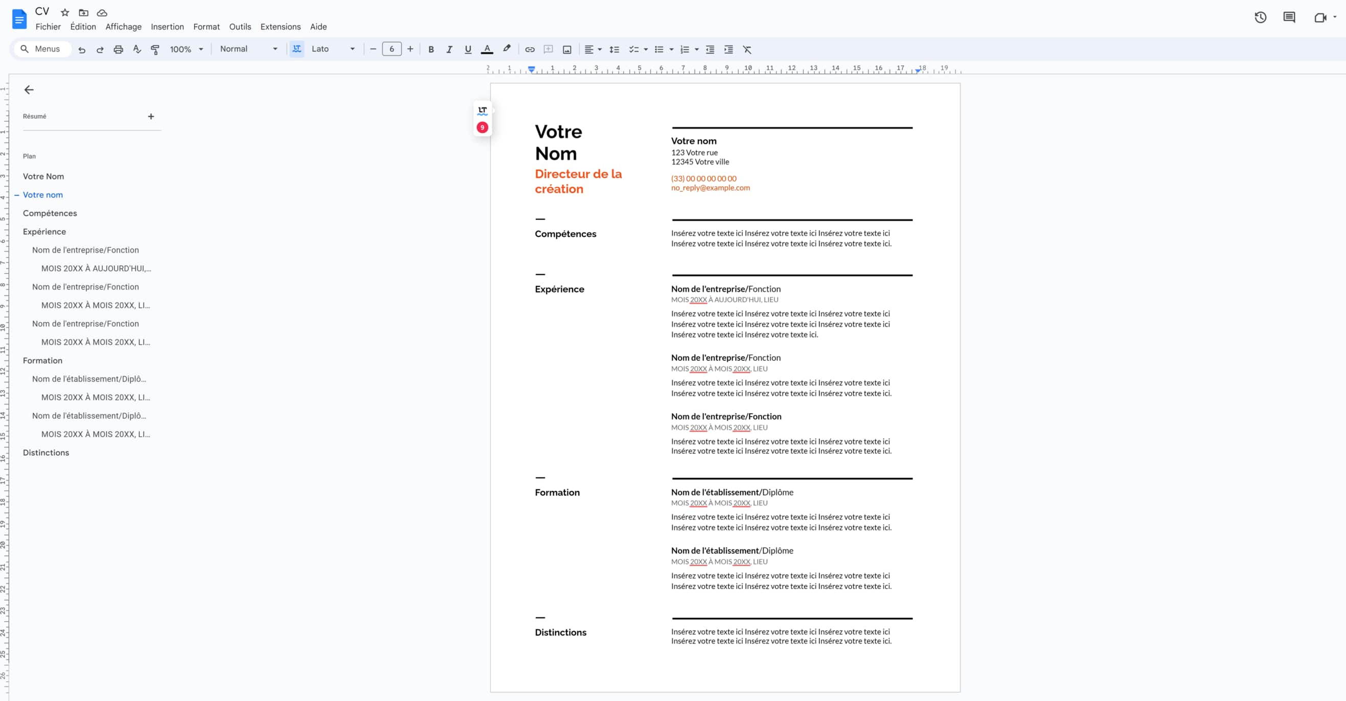 editer modèle cv google docs