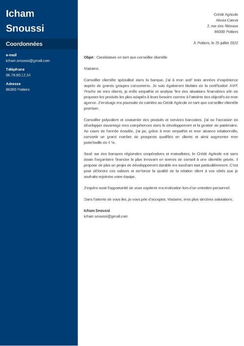 Lettre de motivation conseiller clientèle