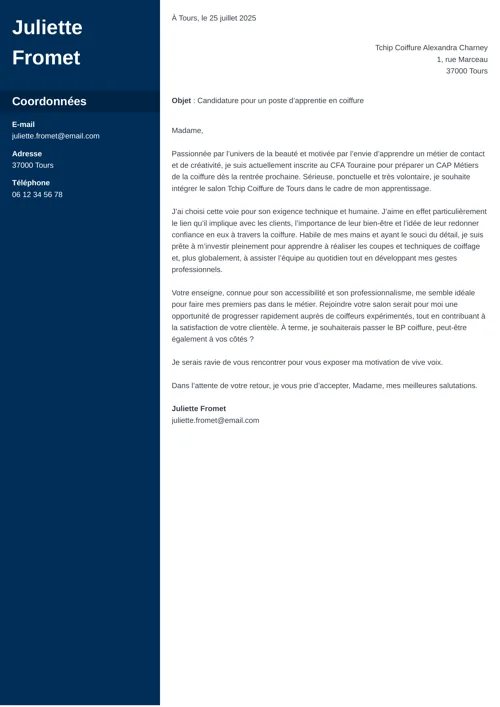 Exemple de lettre de motivation apprentissage