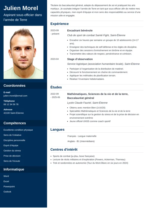 exemple de CV armée de terre