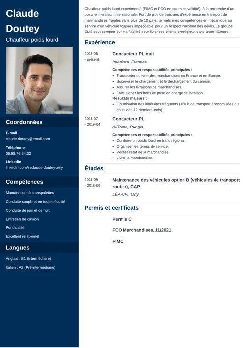 Exemple de CV chauffeur poids lourd