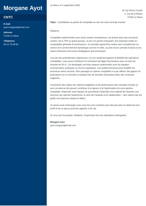 Exemple de lettre de motivation comptable