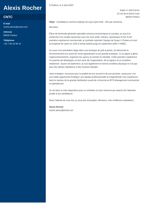 exemple de lettre de motivation job d'été