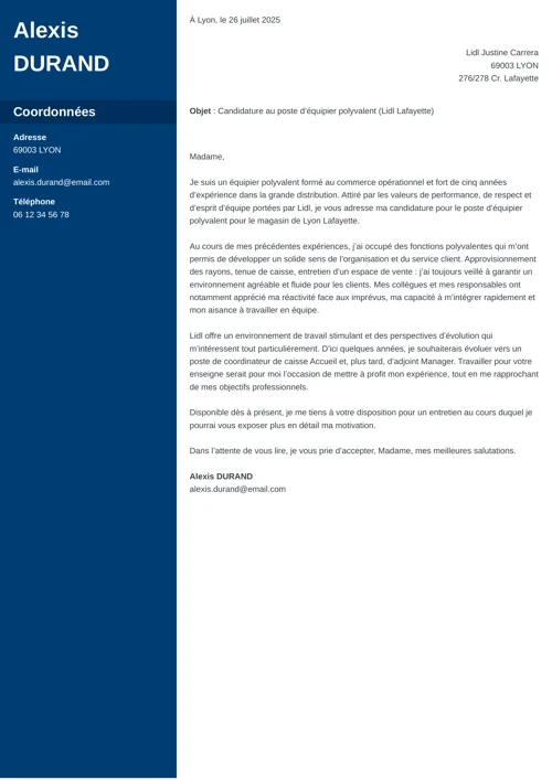 Exemple de lettre de motivation Lidl