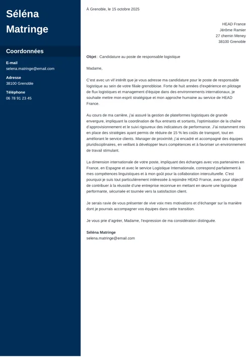 Exemple de lettre de motivation logistique