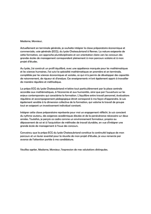 exemple de lettre de motivation prépa ECG