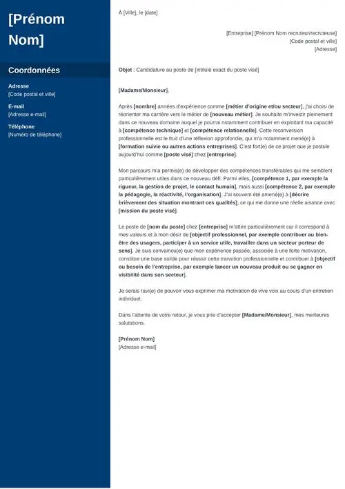 Modèle de lettre de motivation reconversion