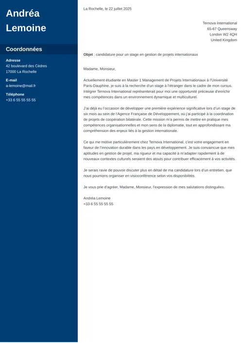 exemple lettre de motivation stage etranger