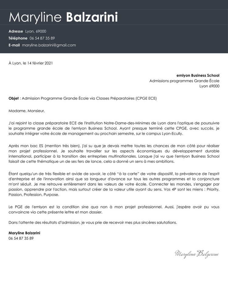 Lettre de motivation école (exemple école de commerce)