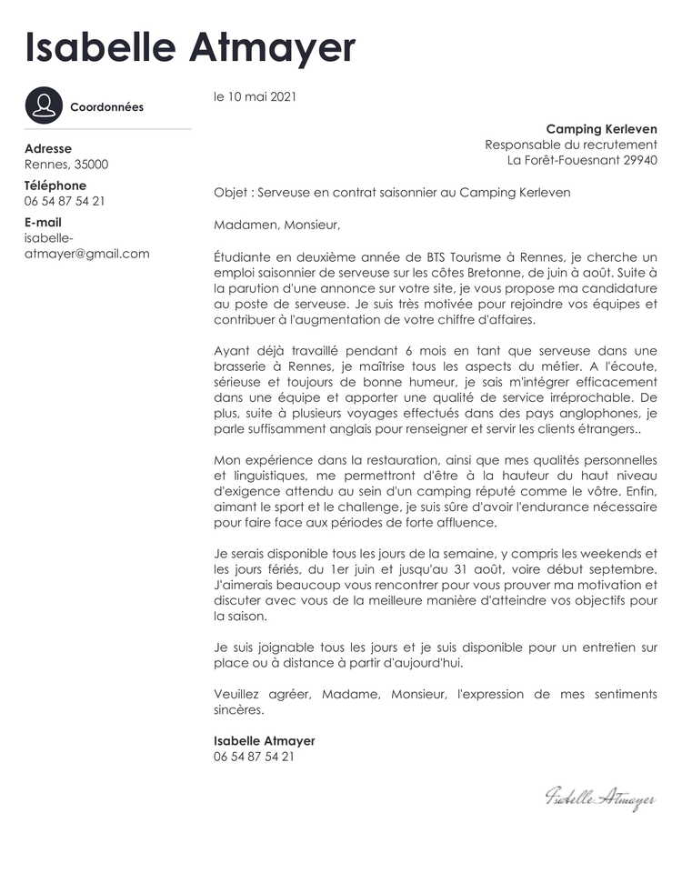 Lettre De Motivation Pour Emploi Saisonnier Exemple Job D Ete