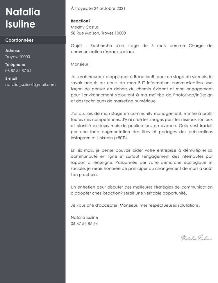 Lettre de motivation stage modèle, exemples, conseils — free download