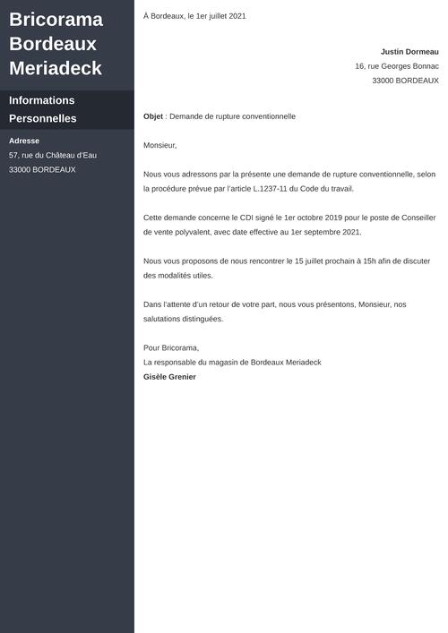 Lettre De Rupture Conventionnelle Mod les Et Guide