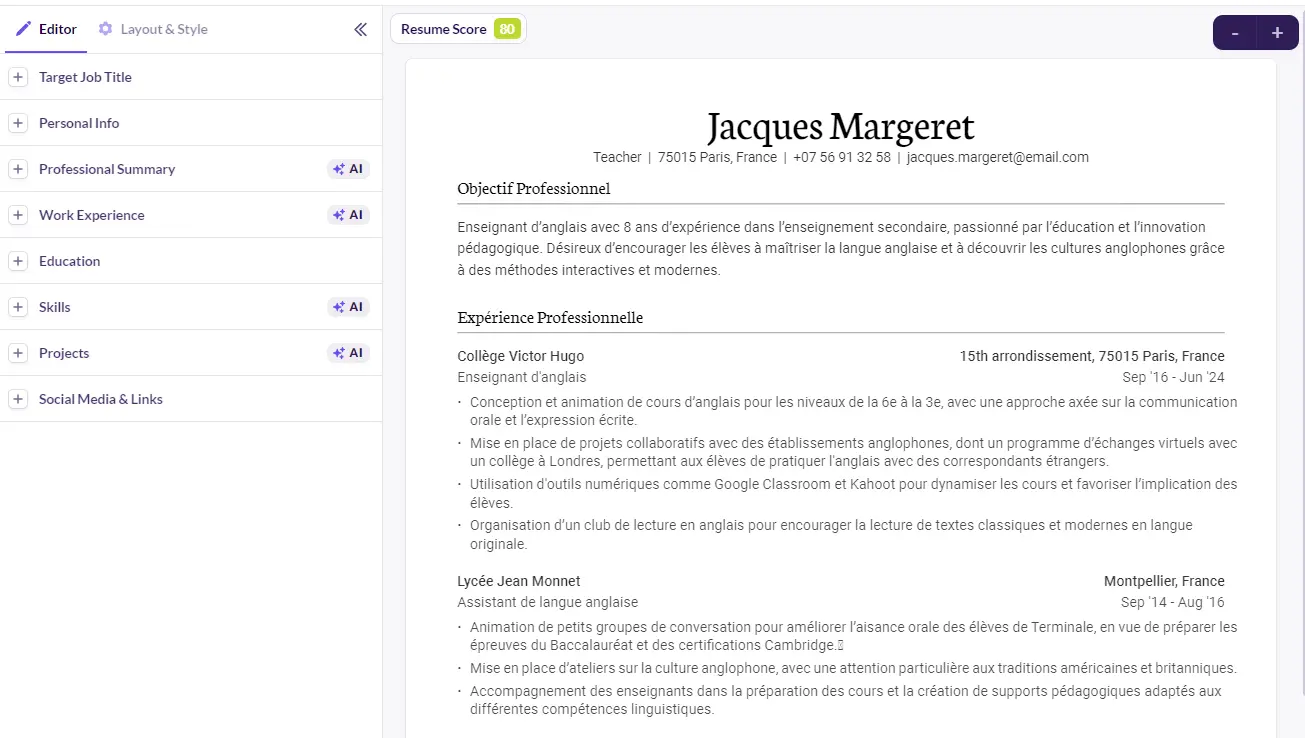 générateur de cv ia huntr