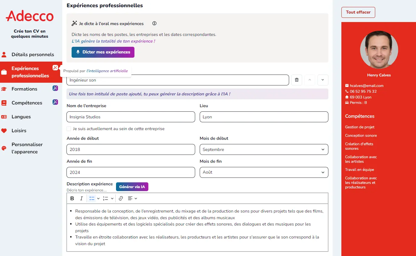 générateur de cv ia adecco