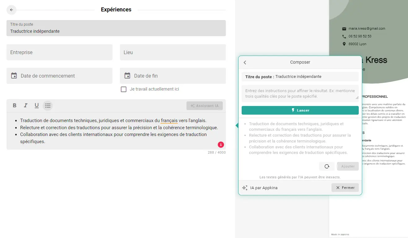 générateur de cv ia appkina
