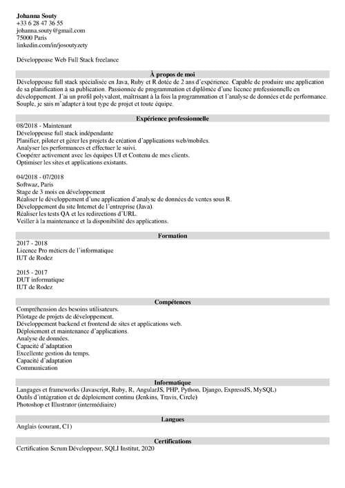 modeles cv gratuit