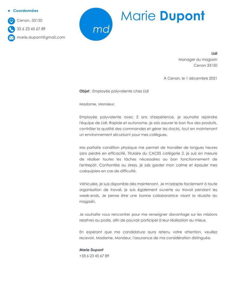 Police lettre de motivation quelle police et taille d