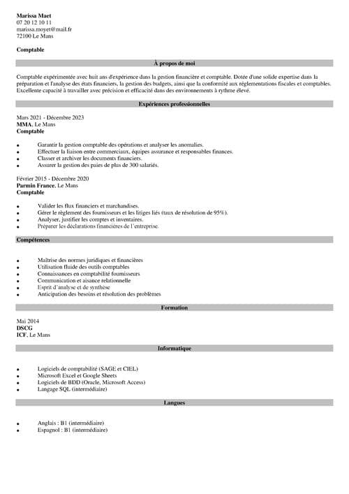 exemple de cv