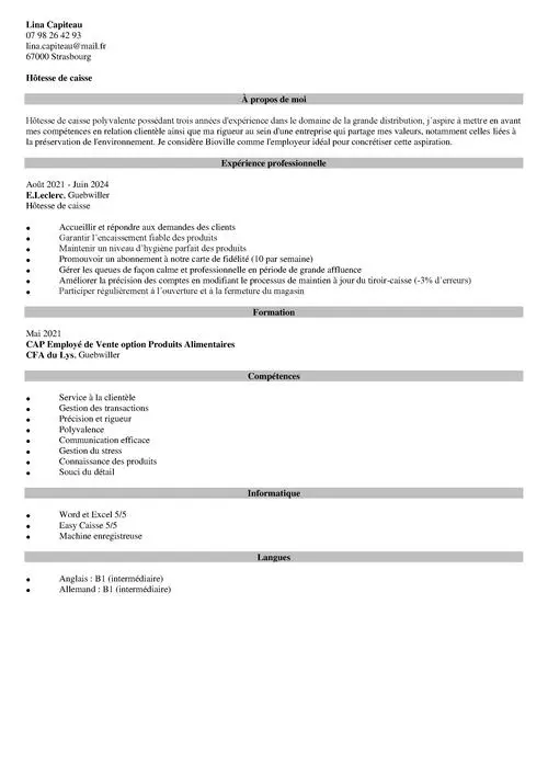 exemple de cv