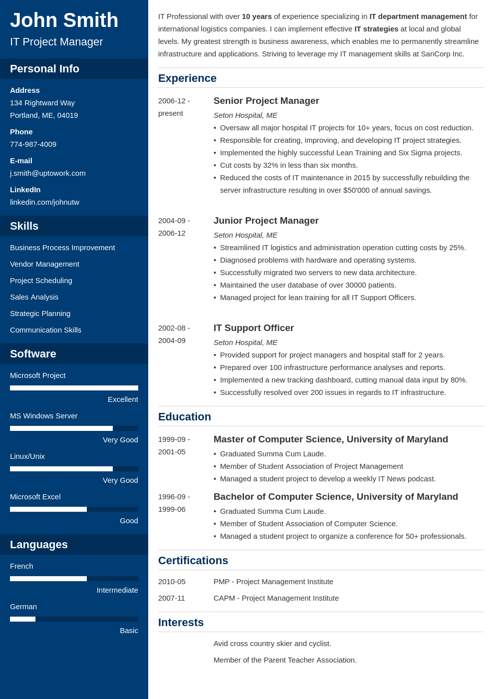 Modèle de CV professionnel Cascade
