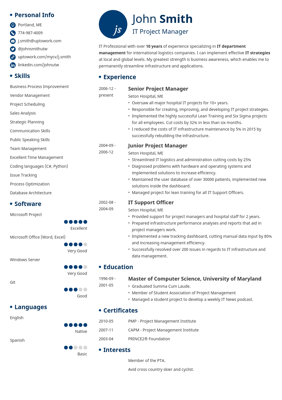 Modèle de CV professionnel Initials