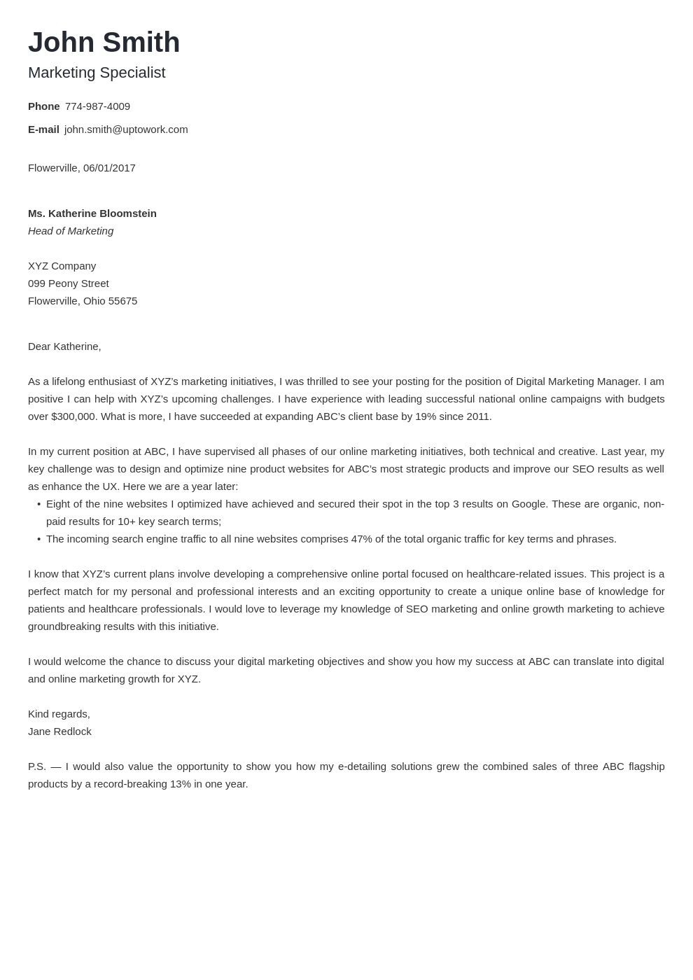 Modèle de lettre de motivation professionnel Minimo
