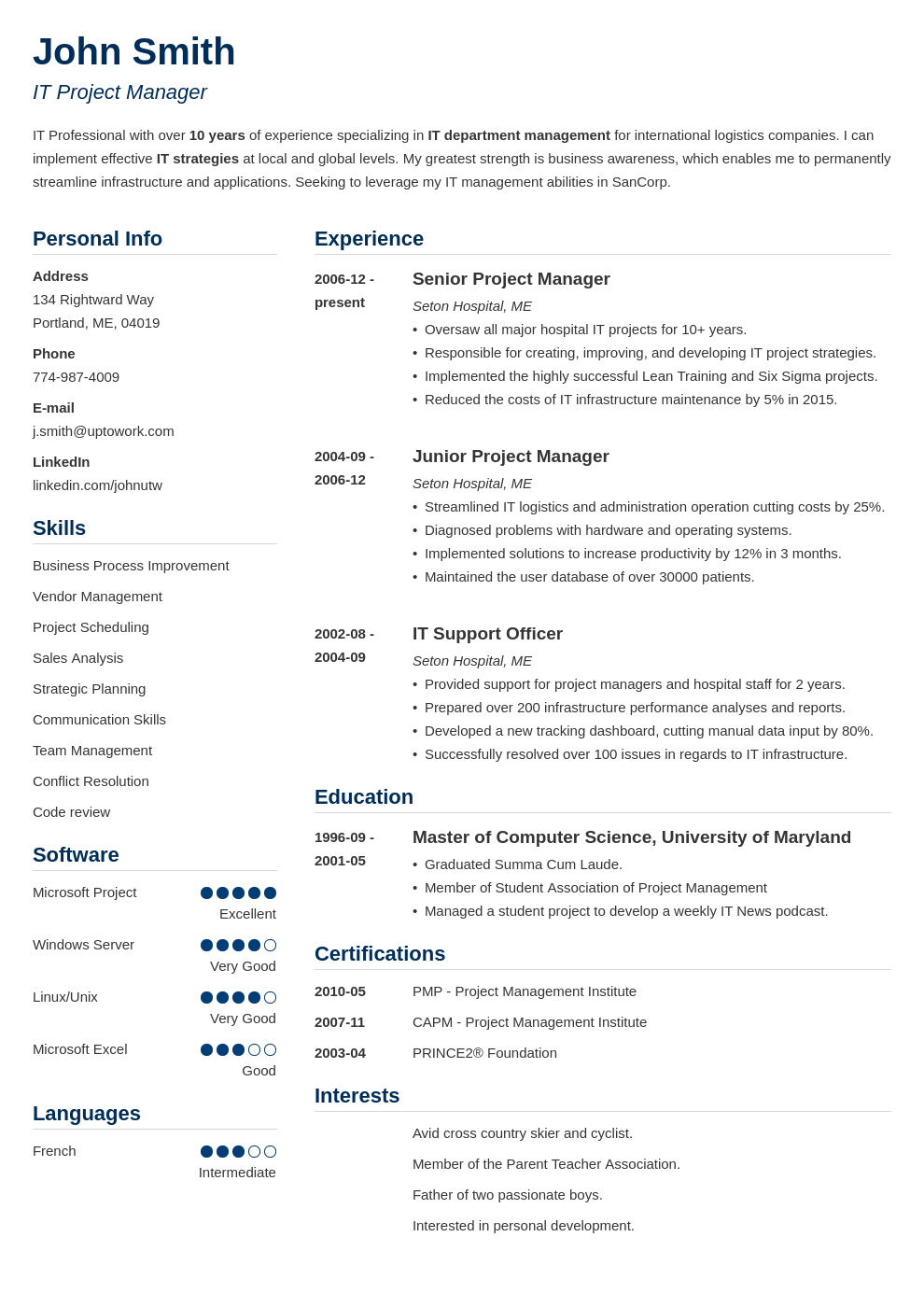 Modèle de CV professionnel Simple