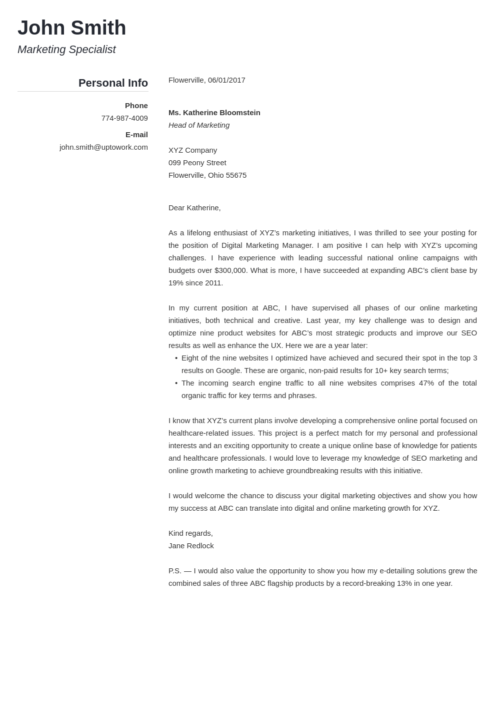 Modèle de lettre de motivation professionnel Simple