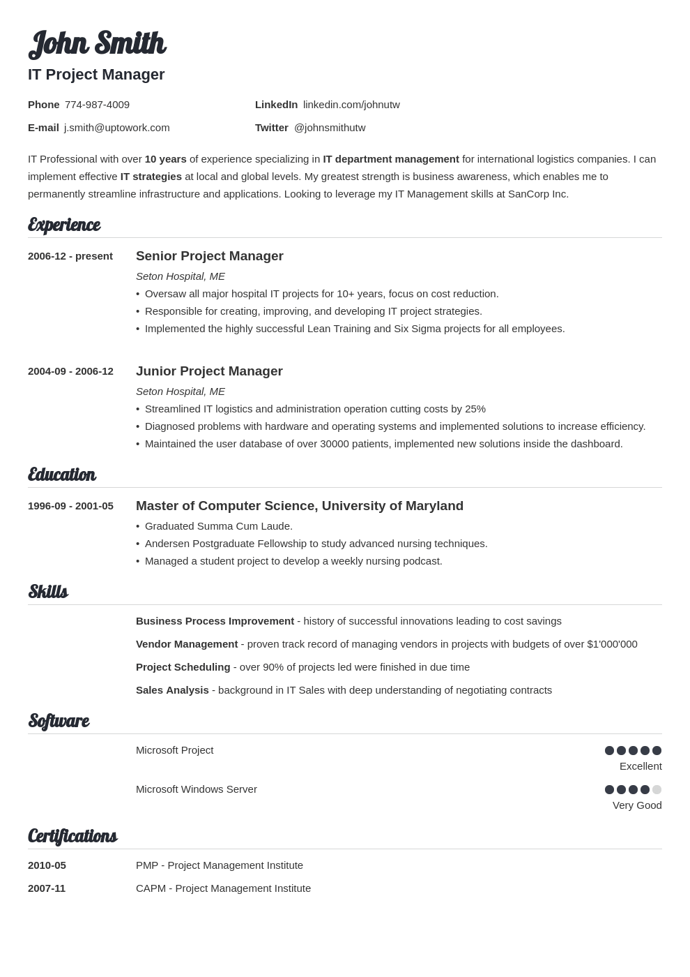 Modèle de CV professionnel Valera